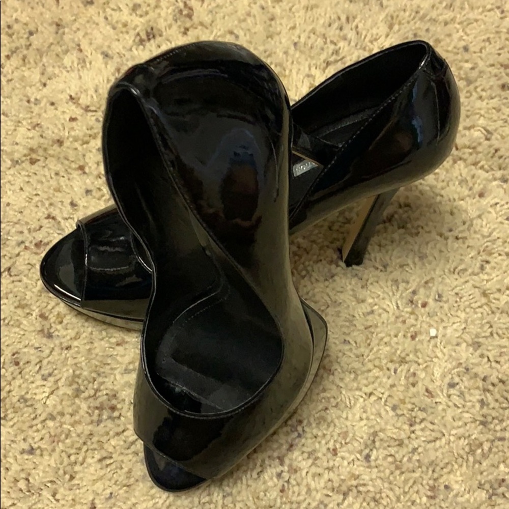 Black BCBG open toe 6 inch heel